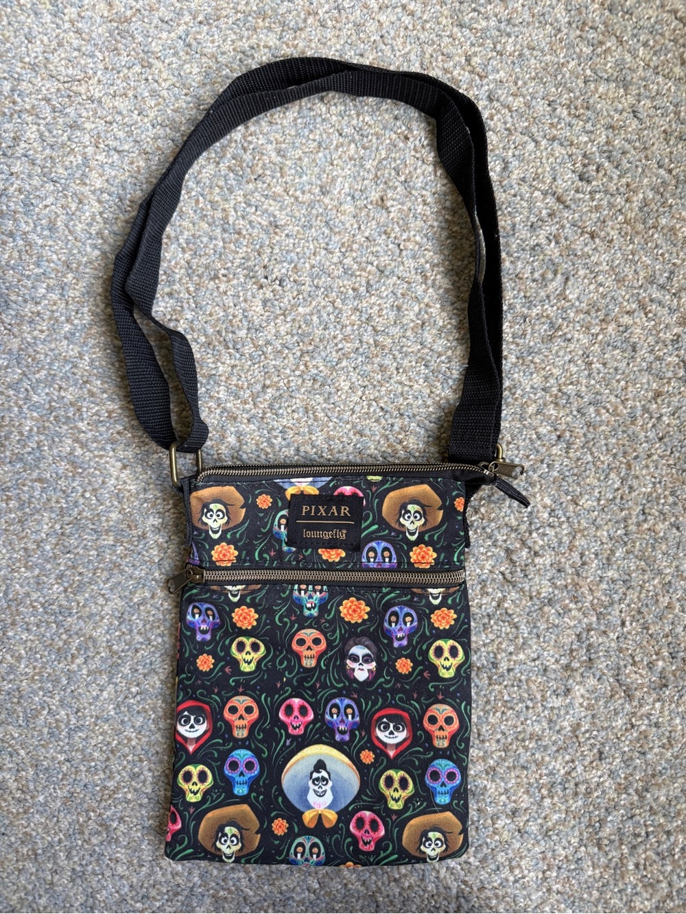PIXAR Disney Loungefly coco faces flat packable Crossbody passport Bag